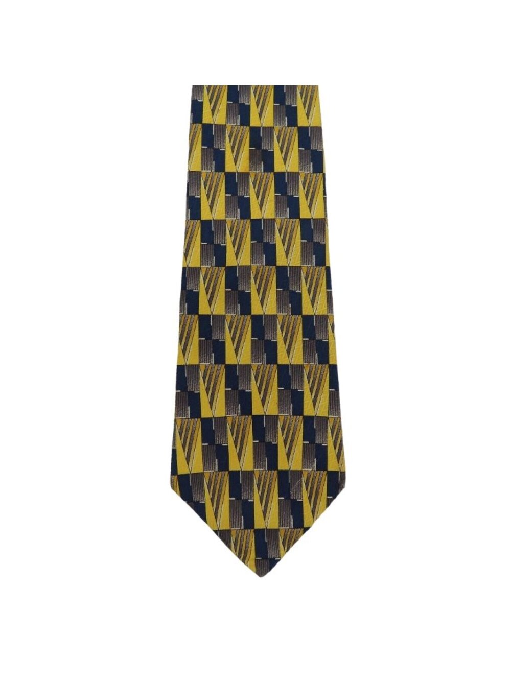 Givenchy Monsieur Blue Gray Yellow Geometric All Silk Geo Print Mens Necktie Tie
